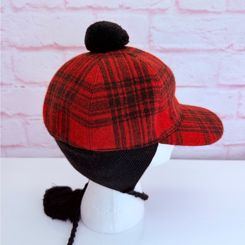 Gucci Red Tartan Plaid Pom-Pom Earflap Cap Baseball Hat - Picture 3 of 12